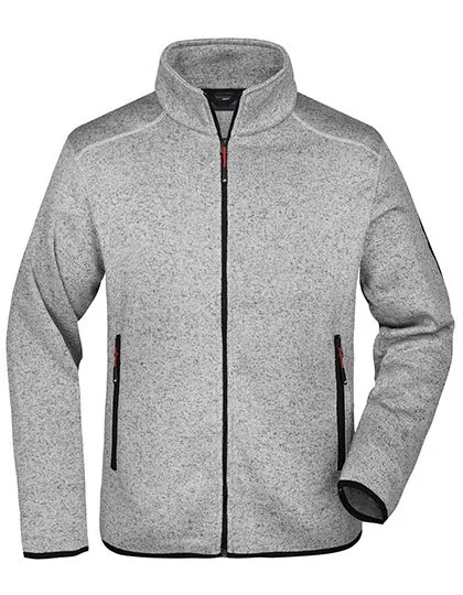 James&Nicholson Strickfleece-Jacke mit Stehkragen und Taschen, Light Grey Melange/Red 3XL, JN762