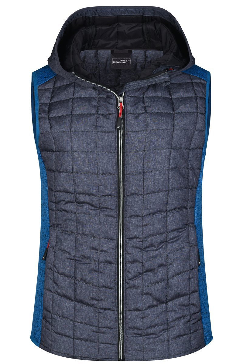 James&Nicholson Strick Hybrid Weste mit Kapuze für Damen, Grey Melange/Anthracite Melange S, JN767
