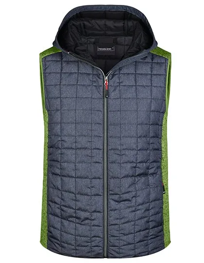 James&Nicholson Strick-Hybridweste mit gesteppter Kapuze, Kiwi Melange/Anthracite Melange 3XL, JN768