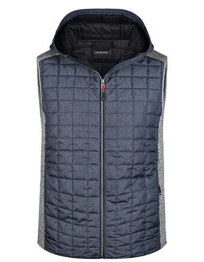 James&Nicholson Strick-Hybridweste mit gesteppter Kapuze, Light Melange/Anthracite Melange XL, JN768