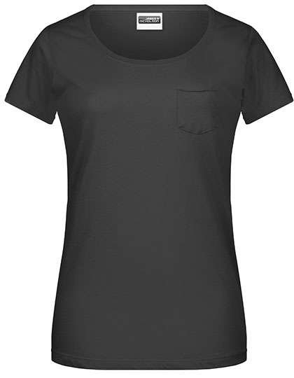 James&Nicholson T-Shirt mit Brusttasche aus Bio-Baumwolle für Damen, Black S, JN8003
