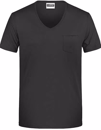 James&Nicholson T-Shirt mit Brusttasche für Herren, Black S, JN8004