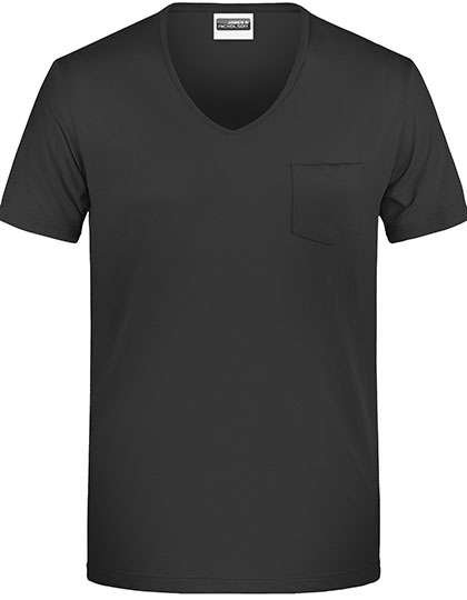 James&Nicholson T-Shirt mit Brusttasche für Herren, Black S, JN8004