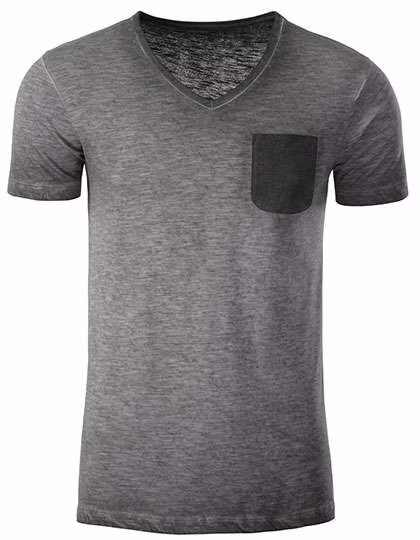 James&Nicholson T-Shirt Vintage-Look mit Brusttasche für Herren, Graphite (Solid) L, JN8016