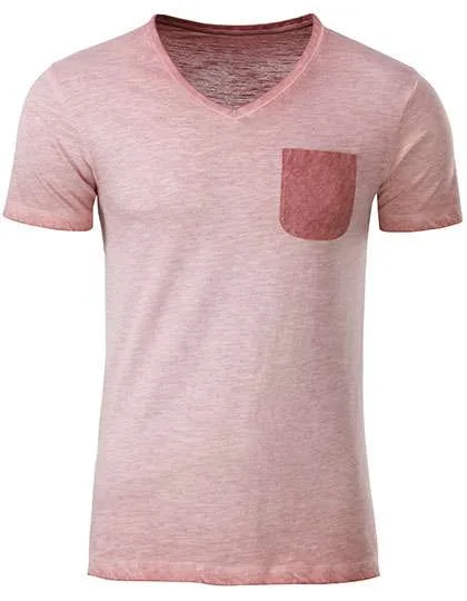 James&Nicholson T-Shirt Vintage-Look mit Brusttasche für Herren, Soft Pink M, JN8016