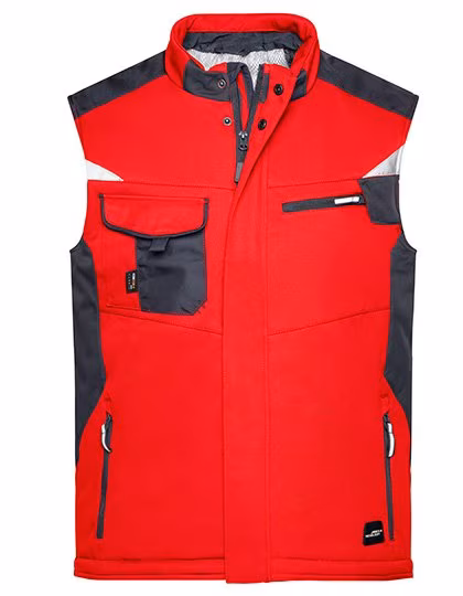 James&Nicholson Gilet softshell Craftsmen avec poches, Red/Black S, JN825