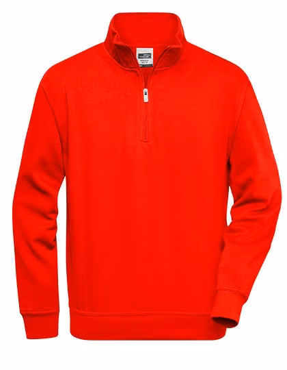 James&Nicholson Half Zip Sweatshirt with Stand-Up Collar, Red L, JN831