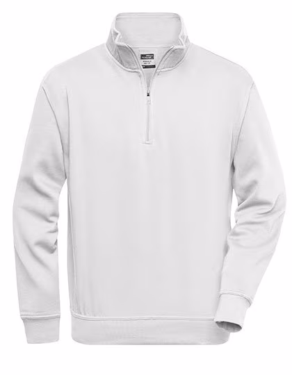 James&Nicholson Half Zip Sweatshirt with Stand-Up Collar, White L, JN831