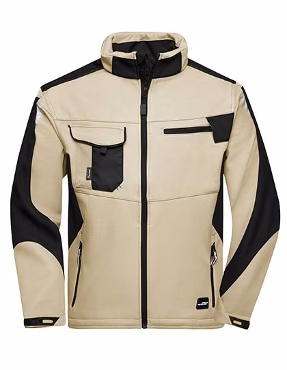 James&Nicholson Workwear Softshell Jacket -STRONG- CORDURA, Stone/Black M, JN844