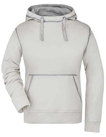 James&Nicholson Lifestyle Hoody mit Kontrastnähten für Damen, Off White/Grey Heather XL, JN960