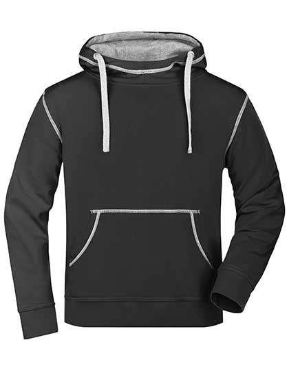 James&Nicholson Kapuzen-Sweatshirt mit Kontrastnähten für Herren, Black/Grey Heather S, JN961