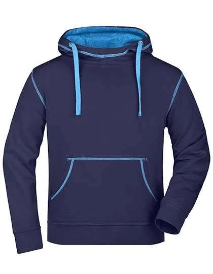 James&Nicholson Kapuzen-Sweatshirt mit Kontrastnähten für Herren, Navy/Cobalt M, JN961