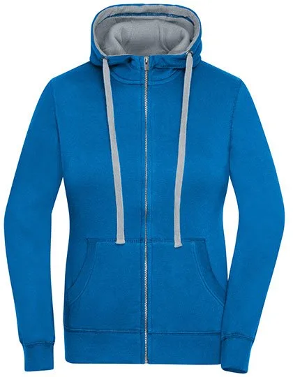 James&Nicholson Zip-Hoody mit tailliertem Schnitt für Damen, Cobalt/Grey Heather XXL, JN962