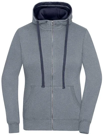 James&Nicholson Zip-Hoody mit tailliertem Schnitt für Damen, Grey Melange/Navy XL, JN962