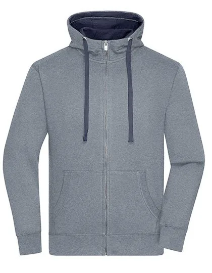 James&Nicholson Men´s Lifestyle Zip-Hoody Grey Melange/Navy L (JN963), JN963