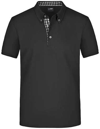 James&Nicholson Piqué Polo with Button-Down Collar for Men, Black/Black S, JN964