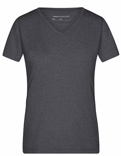 James&Nicholson V-Ausschnitt Melange T-Shirt für Damen, Black Melange S, JN973