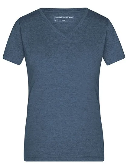 James&Nicholson V-Ausschnitt Melange T-Shirt für Damen, Blue Melange XL, JN973