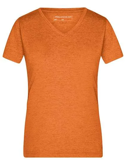 James&Nicholson V-Ausschnitt Melange T-Shirt für Damen, Orange Melange L, JN973