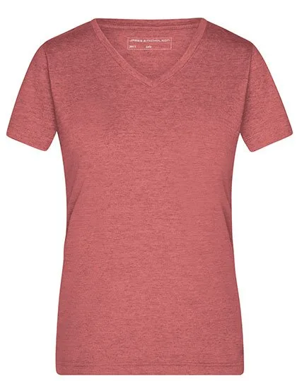 James&Nicholson V-Ausschnitt Melange T-Shirt für Damen, Red Melange XL, JN973