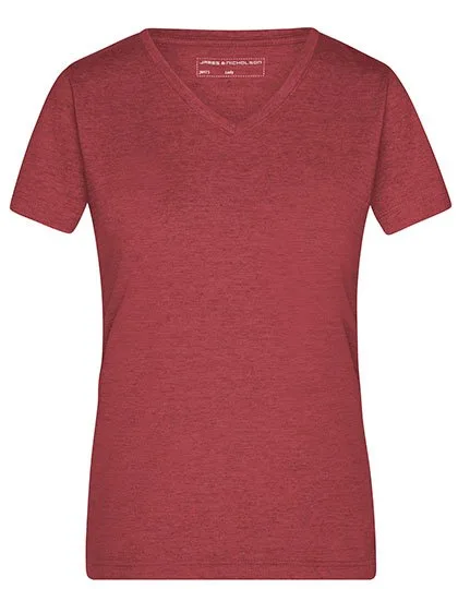 James&Nicholson V-Ausschnitt Melange T-Shirt für Damen, Wine Melange M, JN973
