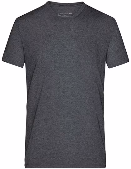 James&Nicholson Heather T-Shirt mit V-Ausschnitt, Black Melange S, JN974