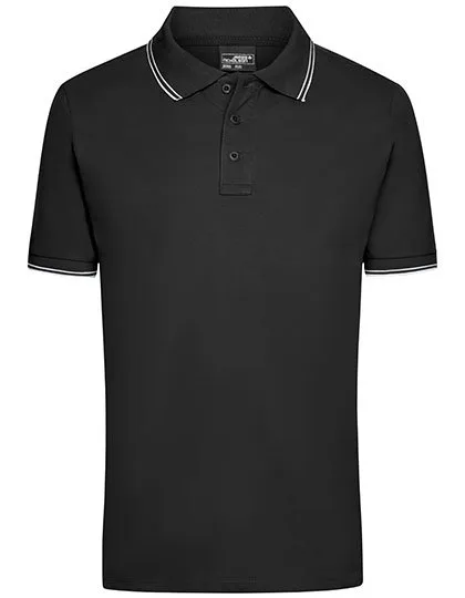 James&Nicholson Sportliches Herren-Polo mit Kontraststreifen, Black/White S, JN986