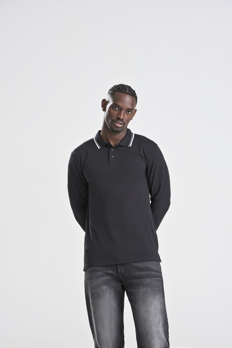 Just Polos Langarm-Poloshirt mit Kontrastkragen, Deep Black/White S, JP103