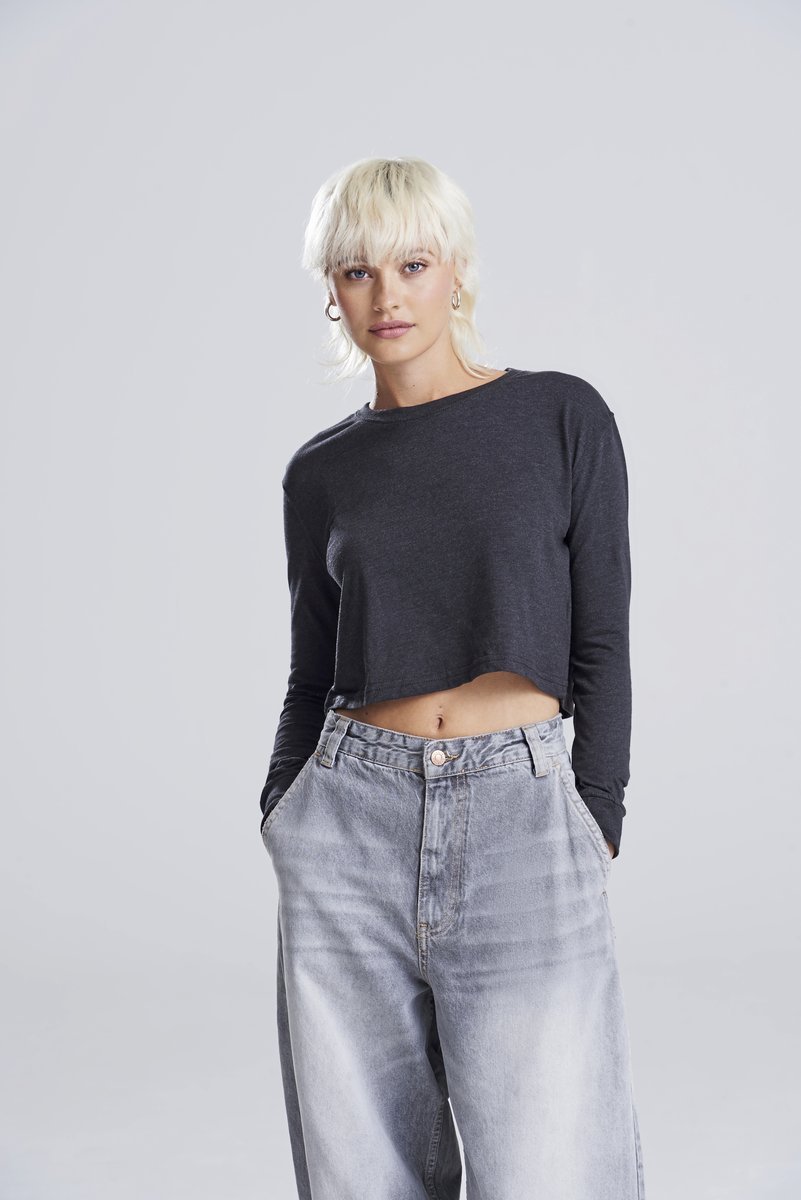 Just T's Langarm Cropped T-Shirt Triblend für Damen, Dusty Pink XS, JT016