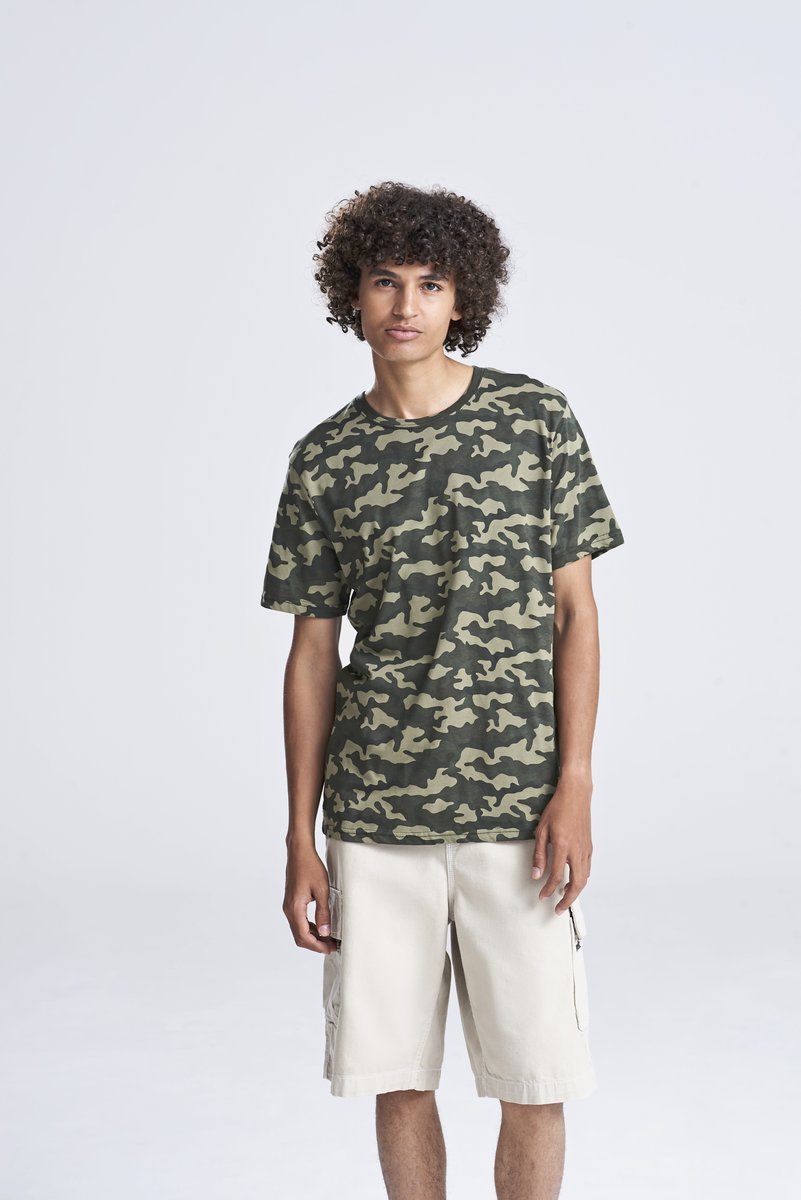 Just T's Camo T-Shirt mit Rundhalsausschnitt, Green Camo S, JT034