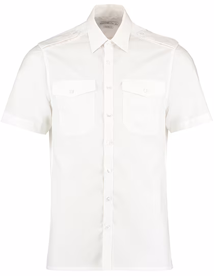 Kustom Kit Pilot Shirt Short Sleeve Cotton Blend for Men, White 37 (S/14H), K133