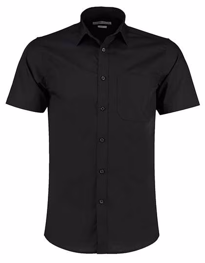 Kustom Kit Camicia a Maniche Corte in Popeline Tailored Fit da Uomo, Black 34/35 (13H), K141