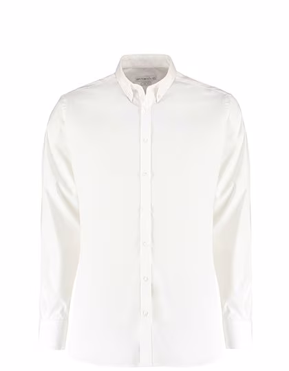 Kustom Kit Slim Fit Stretch Oxford Hemd Langarm, White 41 (16), K182
