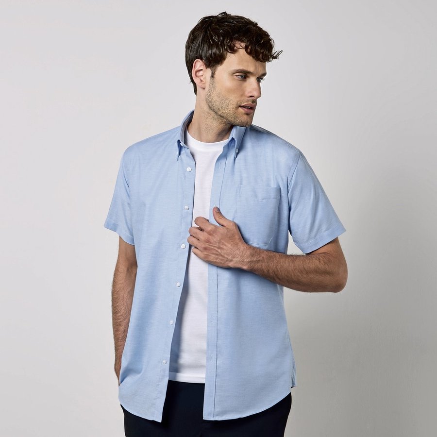 Kustom Kit Slim Fit Oxford-Hemd Kurzarm Baumwolle-Polyester, Light Blue 36 (14), K183