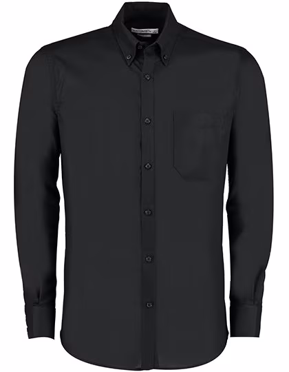 Kustom Kit Slim Fit Oxford Hemd Langarm für Herren, Black 36 (14), K184