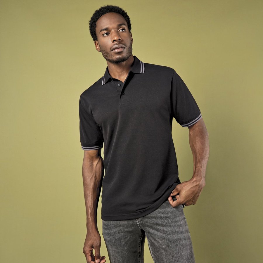 Kustom Kit Classic Fit Polo mit Tipped Collar, Black/Charcoal S, K409