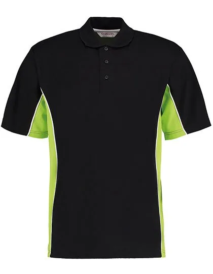 Kustom Kit Klassisches Track Polo mit Kontrastknopfleiste, Black/Lime 3XL, K475