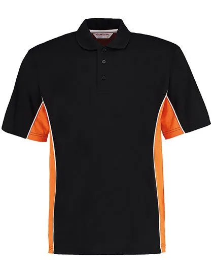 Kustom Kit Klassisches Track Polo mit Kontrastknopfleiste, Black/Orange XXL, K475