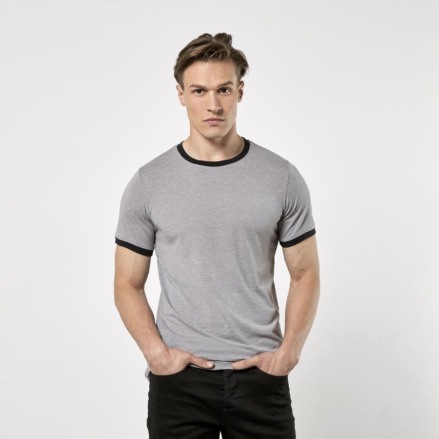 Kustom Kit Fashion Fit Ringer T-Shirt Kontrastkragen, Black/White S, K508