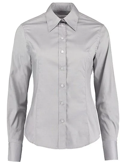 Kustom Kit Oxford-Hemd Tailored Fit Langarm für Damen, Silver Grey (Solid) 42 (XL/16), K702