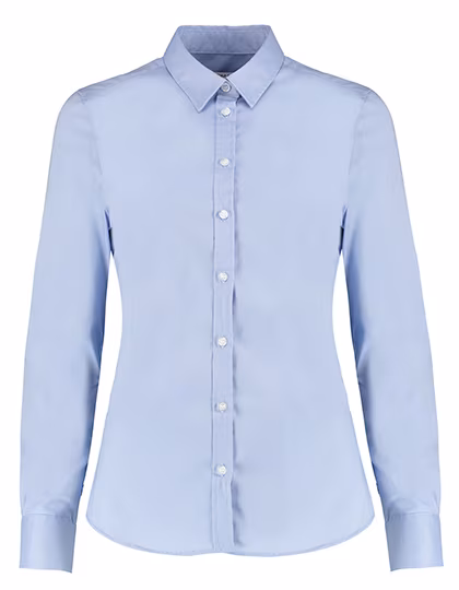 Kustom Kit Tailliertes Stretch-Oxford-Shirt mit langen Ärmeln, Light Blue 32 (6), K782