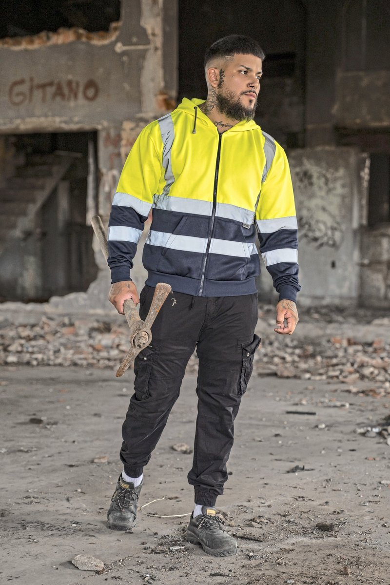 Korntex Hi-Vis Kapuzen-Sweatjacke mit Reflexstreifen, Signal Orange S, KX422