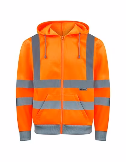 Korntex Felpa con Cappuccio e Zip Hi-Vis con Strisce Riflettenti, Signal Orange S, KX422