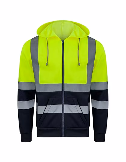 Korntex Hi-Vis Hooded Sweat Jacket with Reflective Stripes, Signal Yellow/Navy XXL, KX422