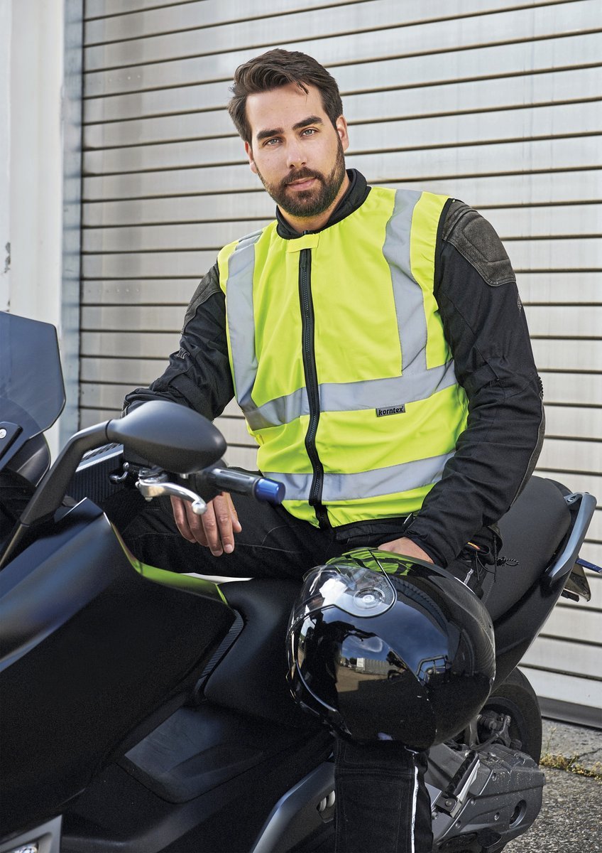 Korntex Hi-Vis Biker Sicherheitsweste mit Reflexstreifen, Signal Yellow L, KX511