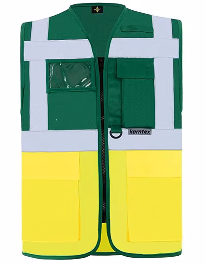 Korntex Gilet de sécurité multifonctionnel Berlin, sans métal, Paramedic Green/Signal Yellow S, KX802