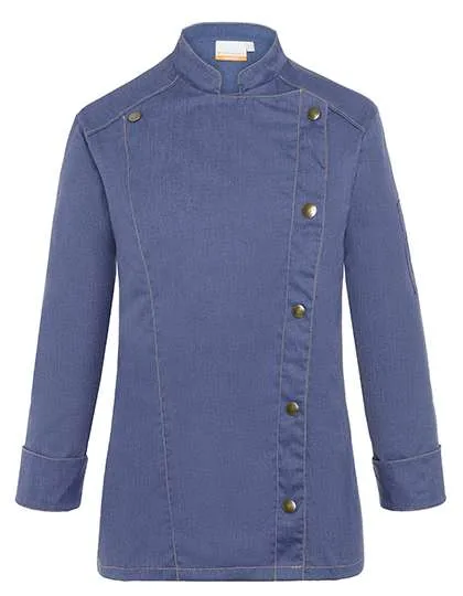 Karlowsky Kochjacke Jeans-Style mit Steppnähten für Damen, Vintage Blue (ca. Pantone 2108C) 58, KY053