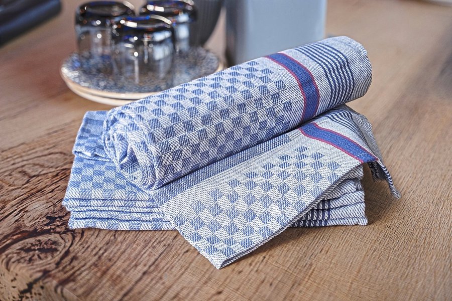 Karlowsky Strofinaccio a Quadri Confezione da 10 in Cotone, Blue (checked) 45 x 90 cm, KY060