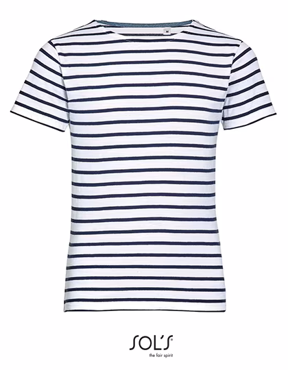 SOL´S T-Shirt a righe per Bambini Miles in Cotone, White/Navy 8 Jahre (118/128), L01400