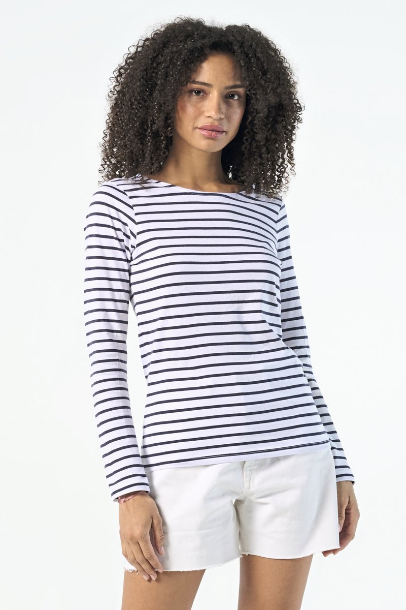 SOL´S Gestreiftes Langarmshirt mit Chambray-Details, White/Navy XS, L01403